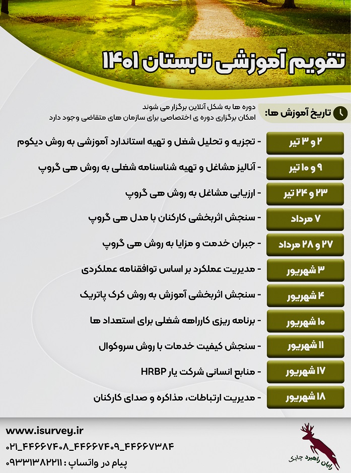 تقویم آموزش منابع انسانی کارگاه تابستان 1401